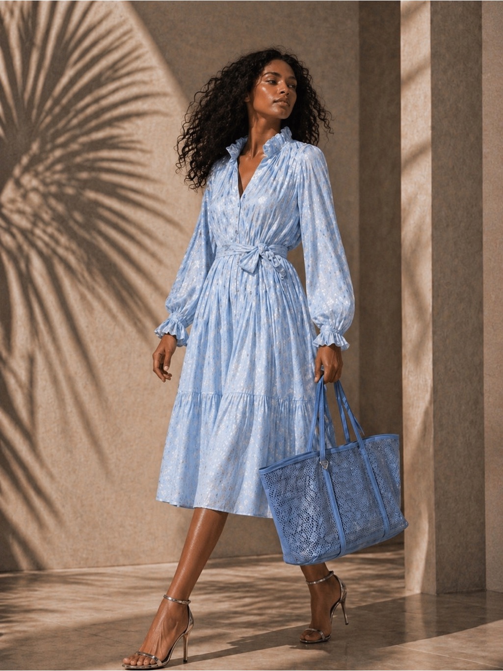 Kobi Halperin Kathryn Metallic Jacquard Midi Dress Blue Xxl New